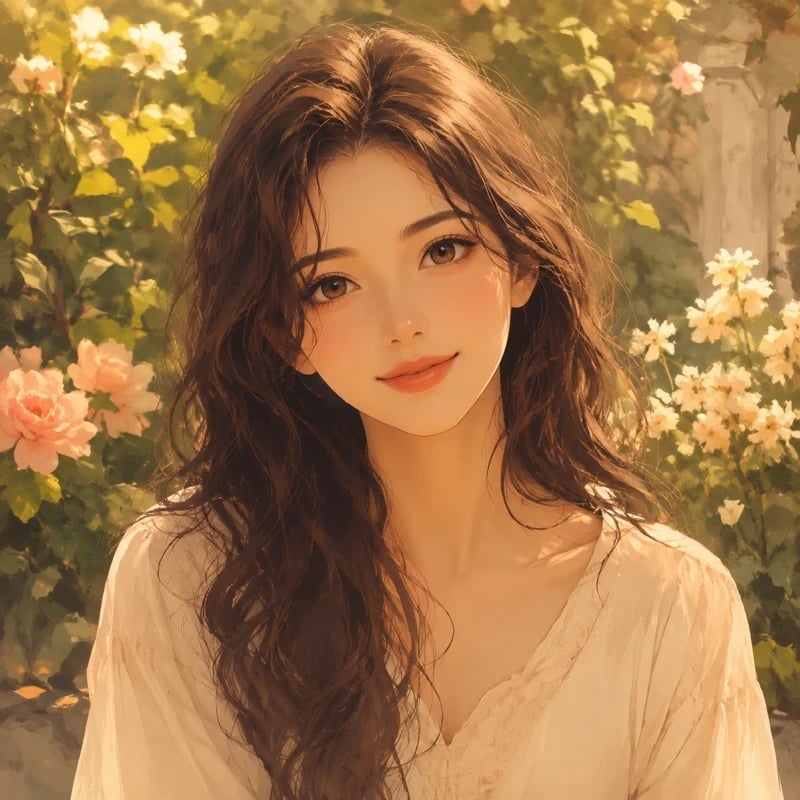 Anime / Sunlit portrait, standalone fictional portrait illustration